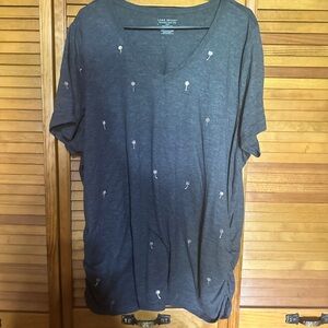 Lane Bryant Gray V-Neck Tee with Palm Tree Embroidery
